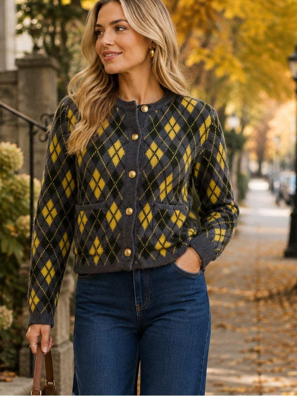 Willow & Wind Argyle Cardigan Sweater Women’s Small Gold Buttons NWT Preppy
